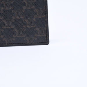 Very Good Condition CELINE Card Case Card Holder Triomphe Canvas W-SD-4202 Brown Black Used 4a006065
