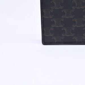 Very Good Condition CELINE Card Case Card Holder Triomphe Canvas W-SD-4202 Brown Black Used 4a006065