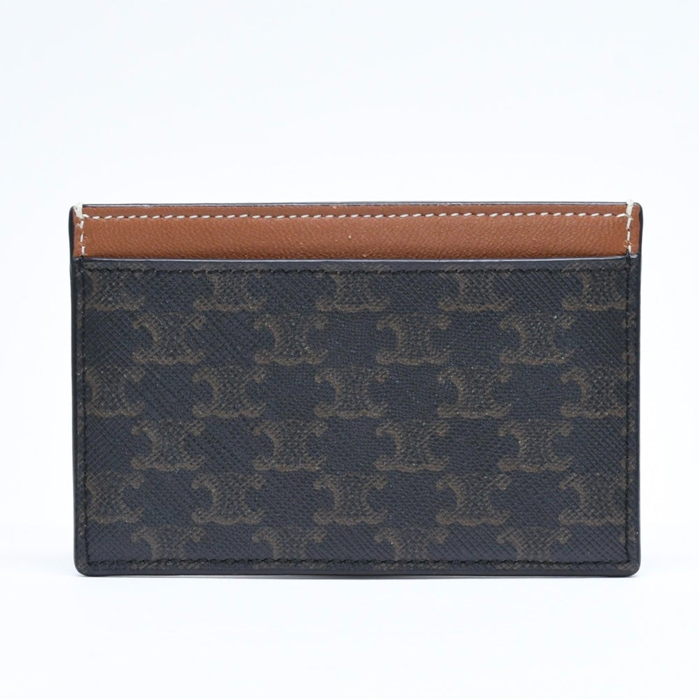 極美品 CELINE セリーヌ カードケース カードホルダー トリオンフキャンバス W-SD-4202 ブラウン ブラック 中古 4a006065