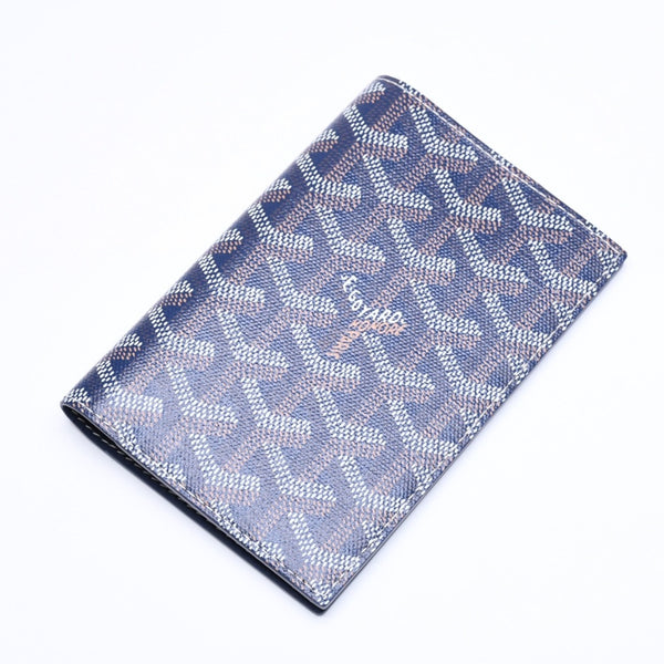 新品同様 GOYARD ゴヤール グルネル パスポートケース カードケース GRENELPMLTY12CL12X PVC レザー ネイビー 中古 4a006019