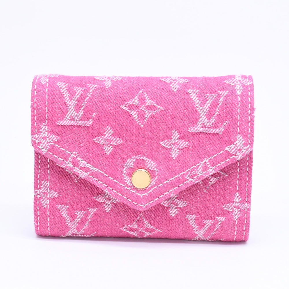 新品同様 LOUIS VUITTON ルイヴィトン ポルトフォイユ ヴィクトリーヌ 三つ折り財布 M27707 モノグラム デニム ピンク 中古 4a006107