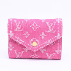 新品同様 LOUIS VUITTON ルイヴィトン ポルトフォイユ ヴィクトリーヌ 三つ折り財布 M27707 モノグラム デニム ピンク 中古 4a006107