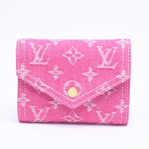 新品同様 LOUIS VUITTON ルイヴィトン ポルトフォイユ ヴィクトリーヌ 三つ折り財布 M27707 モノグラム デニム ピンク 中古 4a006107