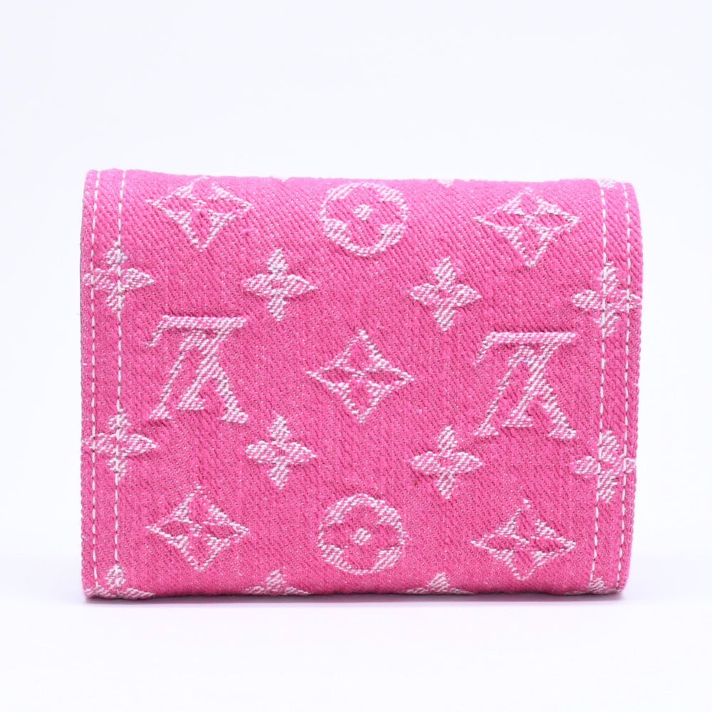 新品同様 LOUIS VUITTON ルイヴィトン ポルトフォイユ ヴィクトリーヌ 三つ折り財布 M27707 モノグラム デニム ピンク 中古 4a006107