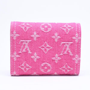 新品同様 LOUIS VUITTON ルイヴィトン ポルトフォイユ ヴィクトリーヌ 三つ折り財布 M27707 モノグラム デニム ピンク 中古 4a006107