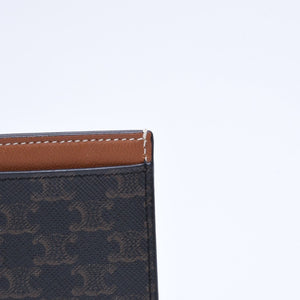 Very Good Condition CELINE Card Case Card Holder Triomphe Canvas W-SD-4202 Brown Black Used 4a006065