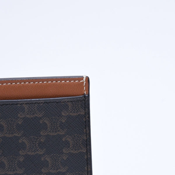 Very Good Condition CELINE Card Case Card Holder Triomphe Canvas W-SD-4202 Brown Black Used 4a006065