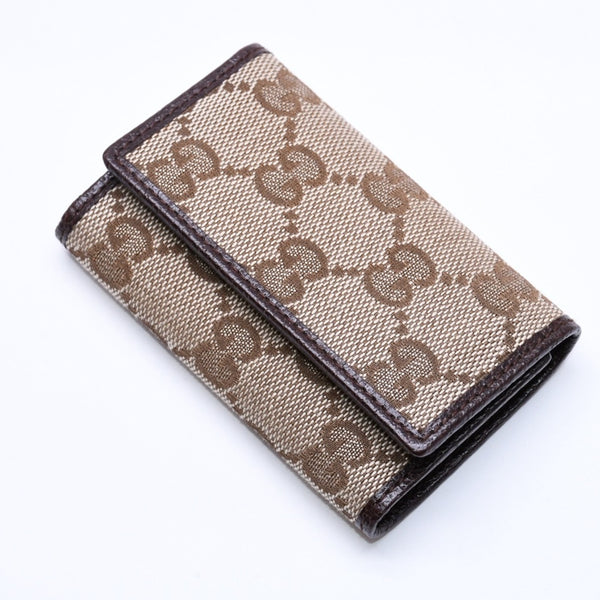 極美品 GUCCI グッチ キーケース 小物 イタリア製 GGキャンバス レザー ベージュ ブラウン シルバー金具 中古 4a006070