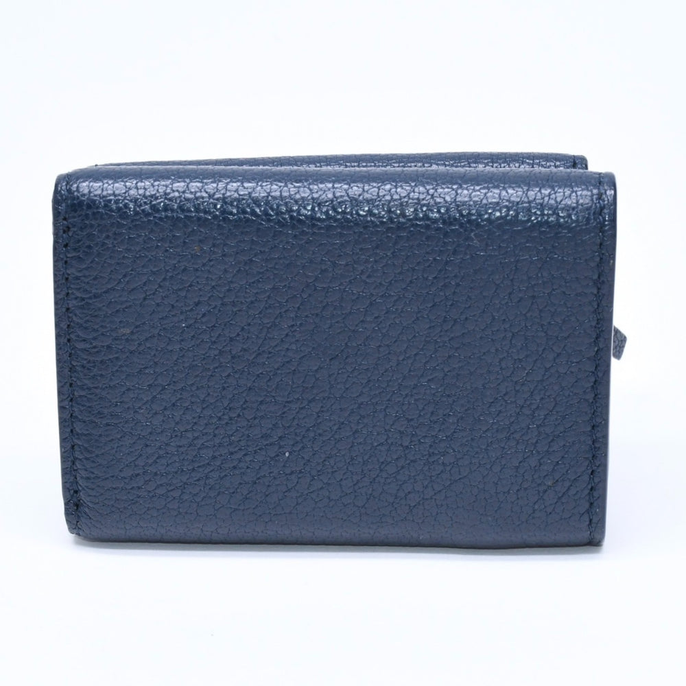 極美品 BALENCIAGA バレンシアガ コンパクトウォレット ウォレット 財布 470059 ネイビー ゴールド金具 三つ折り財布 中古 4a006077