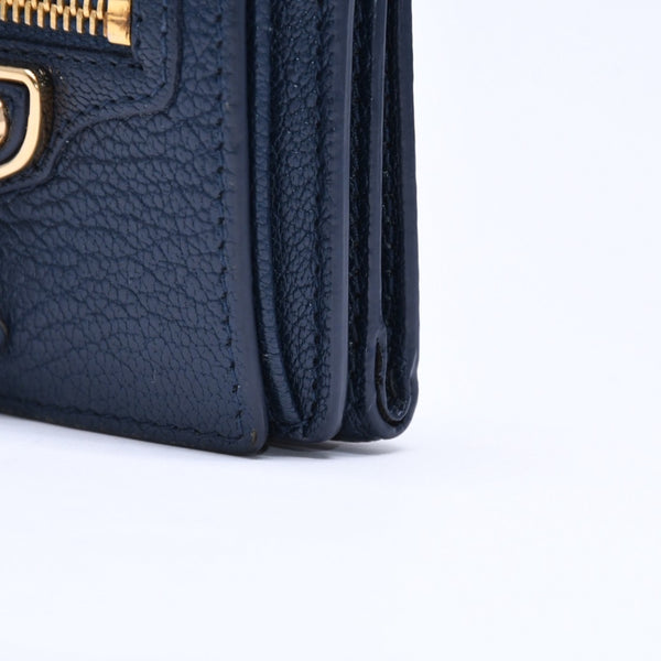 極美品 BALENCIAGA バレンシアガ コンパクトウォレット ウォレット 財布 470059 ネイビー ゴールド金具 三つ折り財布 中古 4a006077