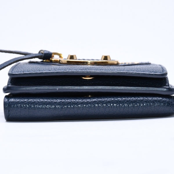 極美品 BALENCIAGA バレンシアガ コンパクトウォレット ウォレット 財布 470059 ネイビー ゴールド金具 三つ折り財布 中古 4a006077