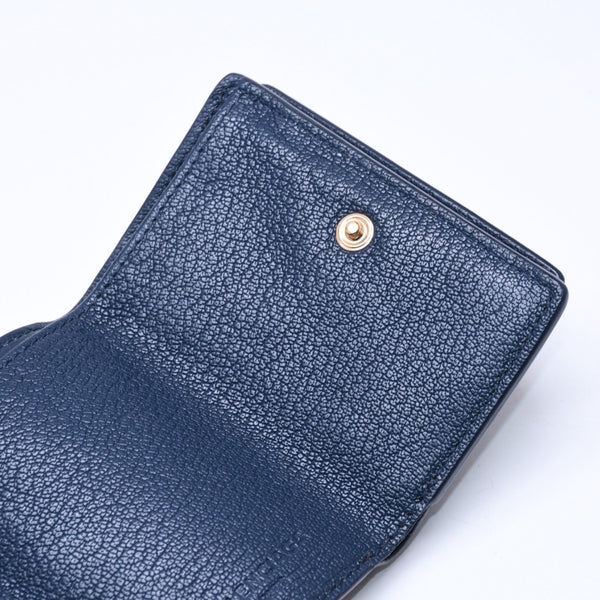 極美品 BALENCIAGA バレンシアガ コンパクトウォレット ウォレット 財布 470059 ネイビー ゴールド金具 三つ折り財布 中古 4a006077