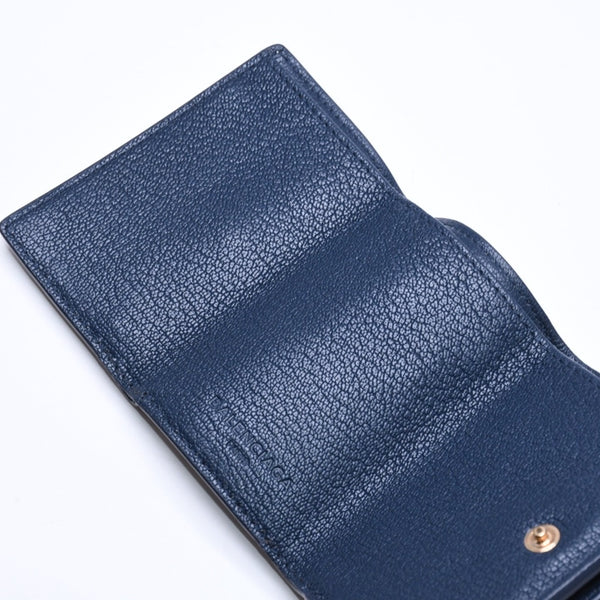 極美品 BALENCIAGA バレンシアガ コンパクトウォレット ウォレット 財布 470059 ネイビー ゴールド金具 三つ折り財布 中古 4a006077