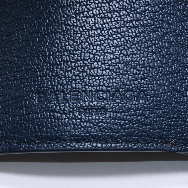 極美品 BALENCIAGA バレンシアガ コンパクトウォレット ウォレット 財布 470059 ネイビー ゴールド金具 三つ折り財布 中古 4a006077
