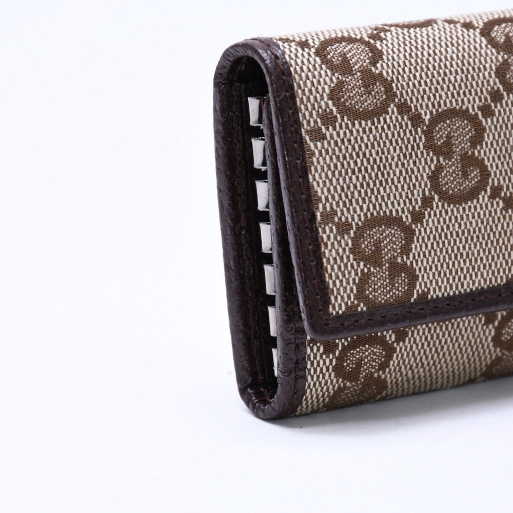 極美品 GUCCI グッチ キーケース 小物 イタリア製 GGキャンバス レザー ベージュ ブラウン シルバー金具 中古 4a006070