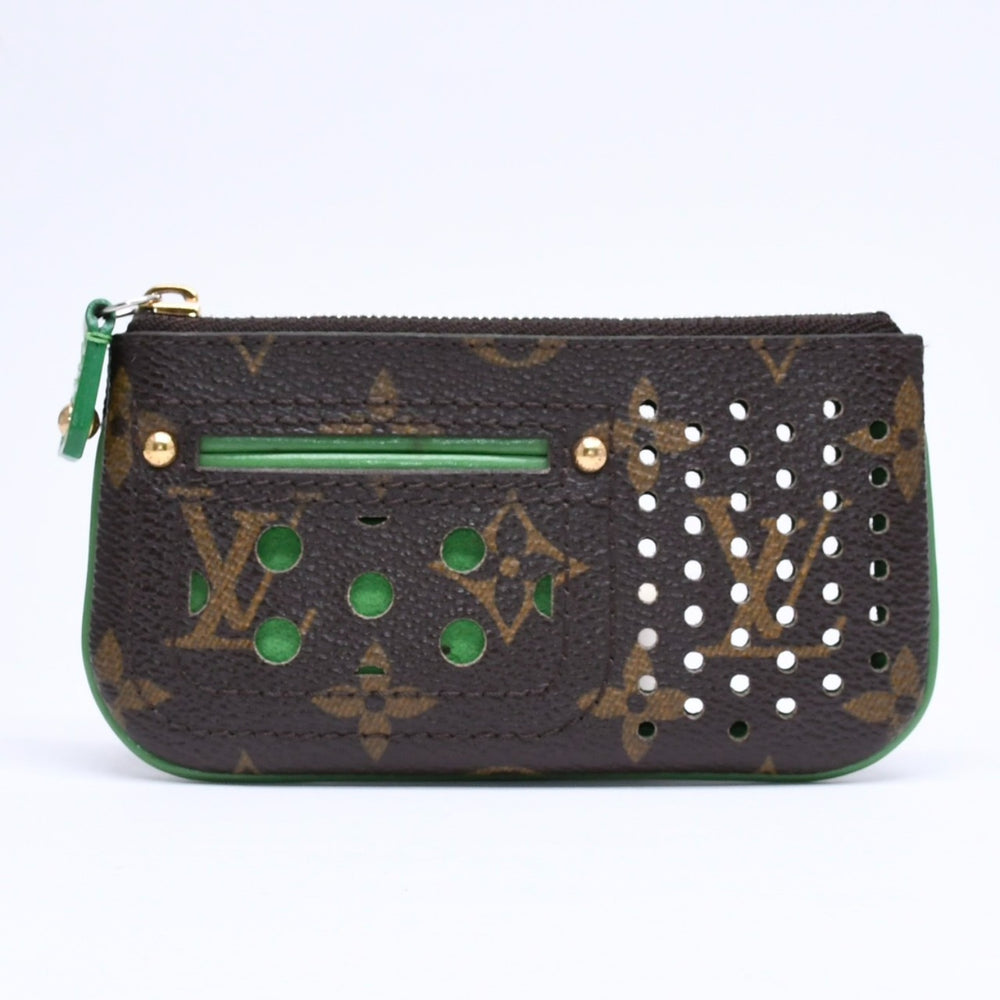 極美品 LOUIS VUITTON ルイヴィトン ペルフォ ポシェットクレ コインケース M95186 モノグラムペルフォ ブラウン グリーン 中古 4a006060