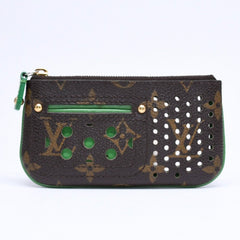 極美品 LOUIS VUITTON ルイヴィトン ペルフォ ポシェットクレ コインケース M95186 モノグラムペルフォ ブラウン グリーン 中古 4a006060