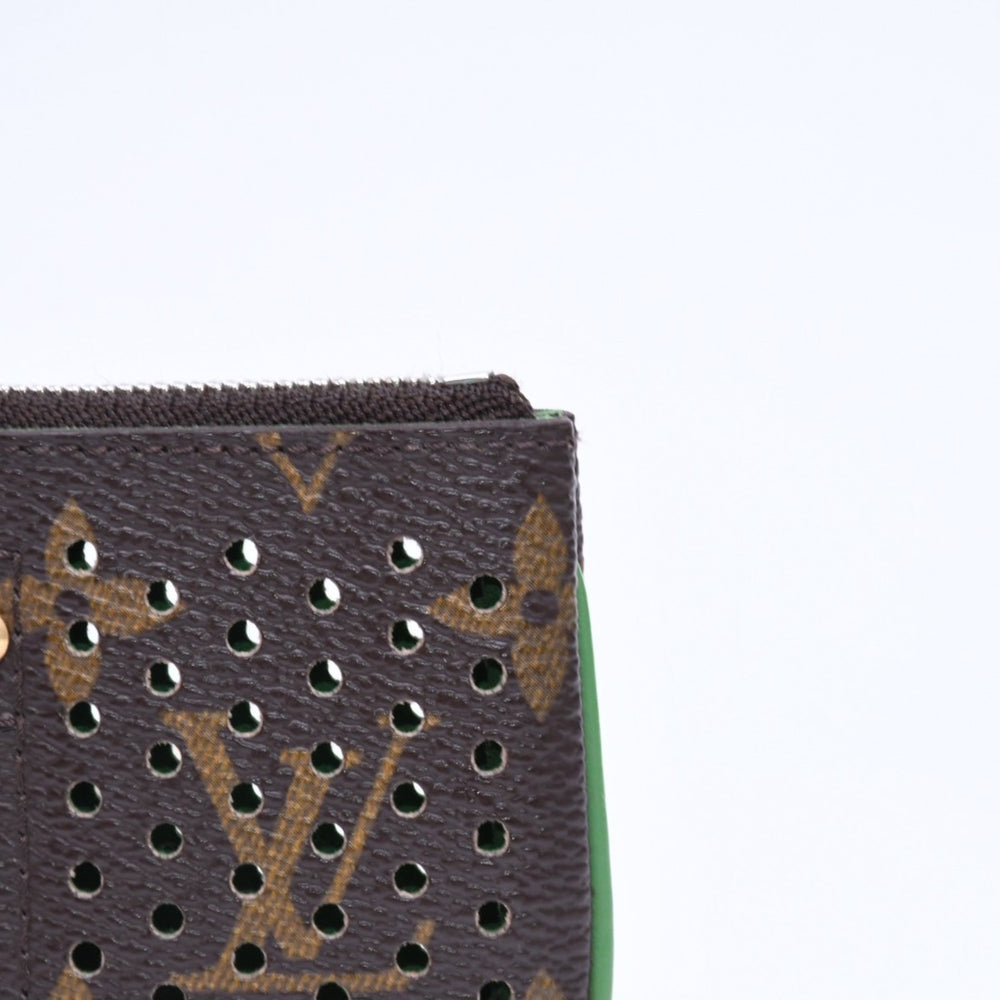 極美品 LOUIS VUITTON ルイヴィトン ペルフォ ポシェットクレ コインケース M95186 モノグラムペルフォ ブラウン グリーン 中古 4a006060
