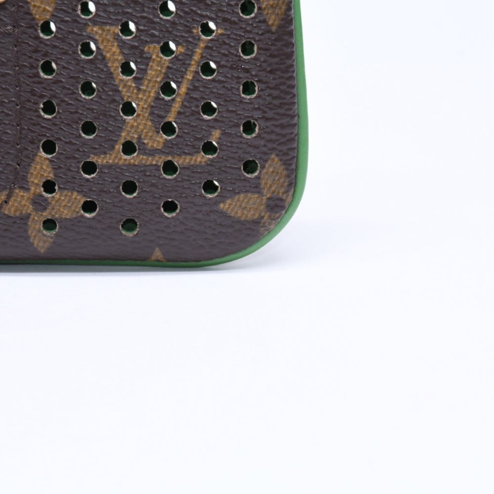 極美品 LOUIS VUITTON ルイヴィトン ペルフォ ポシェットクレ コインケース M95186 モノグラムペルフォ ブラウン グリーン 中古 4a006060
