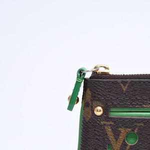 極美品 LOUIS VUITTON ルイヴィトン ペルフォ ポシェットクレ コインケース M95186 モノグラムペルフォ ブラウン グリーン 中古 4a006060