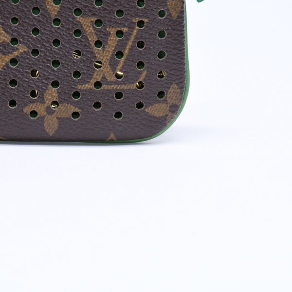 極美品 LOUIS VUITTON ルイヴィトン ペルフォ ポシェットクレ コインケース M95186 モノグラムペルフォ ブラウン グリーン 中古 4a006060