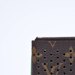 極美品 LOUIS VUITTON ルイヴィトン ペルフォ ポシェットクレ コインケース M95186 モノグラムペルフォ ブラウン グリーン 中古 4a006060