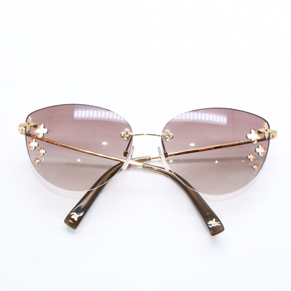 LOUIS VUITTON ルイヴィトン デスマヨ キャットアイ リムレスサングラス Z0051U サイズ60□15 135 ブラウン モノグラムフラワー ゴールド金具 美品 中古 4a006185