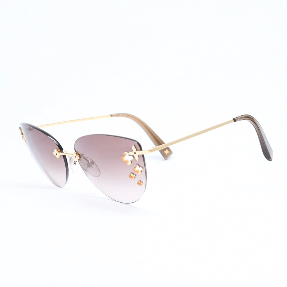 LOUIS VUITTON ルイヴィトン デスマヨ キャットアイ リムレスサングラス Z0051U サイズ60□15 135 ブラウン モノグラムフラワー ゴールド金具 美品 中古 4a006185