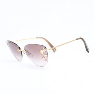 LOUIS VUITTON ルイヴィトン デスマヨ キャットアイ リムレスサングラス Z0051U サイズ60□15 135 ブラウン モノグラムフラワー ゴールド金具 美品 中古 4a006185