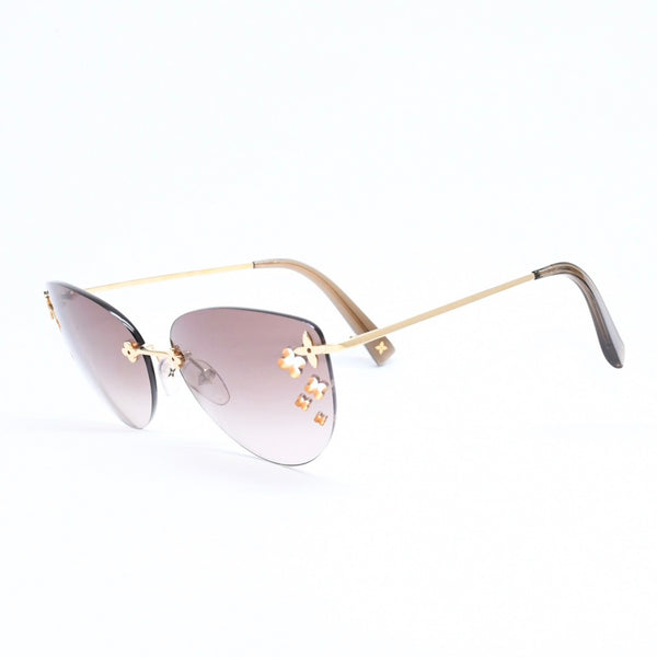 LOUIS VUITTON ルイヴィトン デスマヨ キャットアイ リムレスサングラス Z0051U サイズ60□15 135 ブラウン モノグラムフラワー ゴールド金具 美品 中古 4a006185