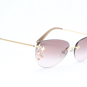 LOUIS VUITTON ルイヴィトン デスマヨ キャットアイ リムレスサングラス Z0051U サイズ60□15 135 ブラウン モノグラムフラワー ゴールド金具 美品 中古 4a006185