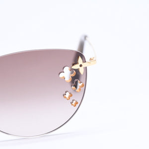 LOUIS VUITTON ルイヴィトン デスマヨ キャットアイ リムレスサングラス Z0051U サイズ60□15 135 ブラウン モノグラムフラワー ゴールド金具 美品 中古 4a006185