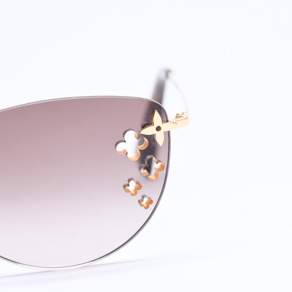 LOUIS VUITTON ルイヴィトン デスマヨ キャットアイ リムレスサングラス Z0051U サイズ60□15 135 ブラウン モノグラムフラワー ゴールド金具 美品 中古 4a006185
