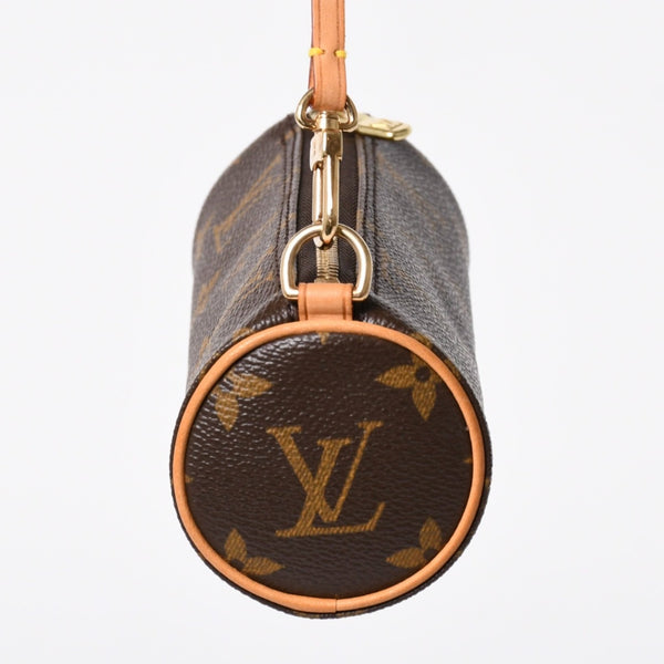極美品 LOUIS VUITTON ルイヴィトン パピヨンポーチ モノグラム アクセサリーポーチ ブラウン ゴールド金具 中古 4a006083
