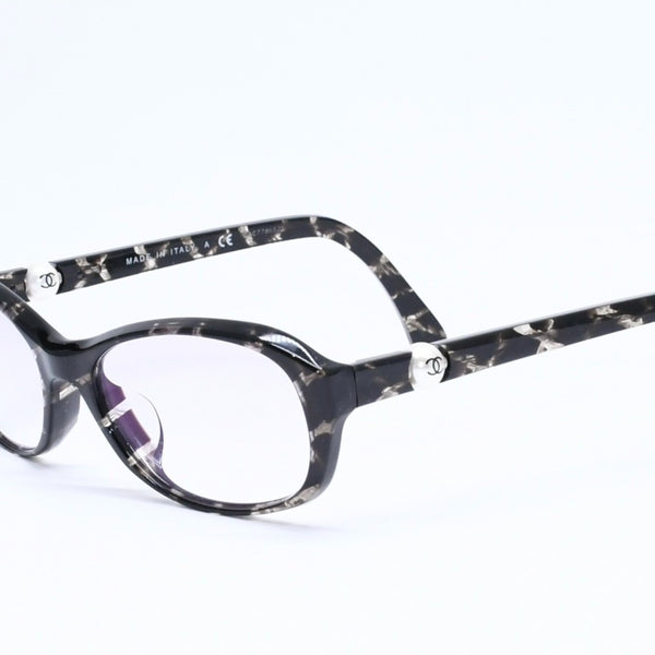 極美品 CHANEL シャネル 伊達メガネ アイウェア 3224-A c.1284 サイズ53□16 135 ココマーク フェイクパール ラメ マーブル 中古 4a006167