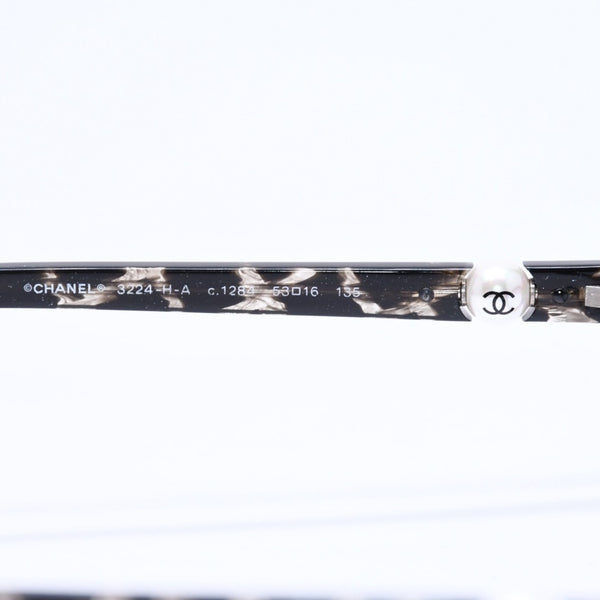 極美品 CHANEL シャネル 伊達メガネ アイウェア 3224-A c.1284 サイズ53□16 135 ココマーク フェイクパール ラメ マーブル 中古 4a006167