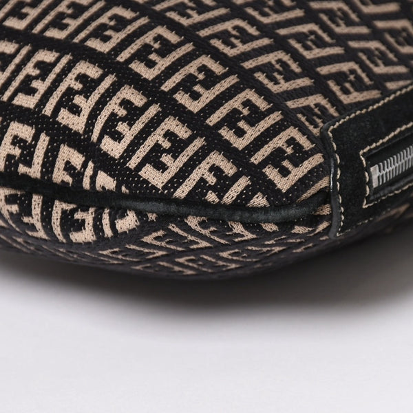 FENDI フェンディ ズッキーノ オイスター ワンショルダーバッグ キャンバス レザー ブラック ベージュ シルバー金具 美品 中古 4a003964