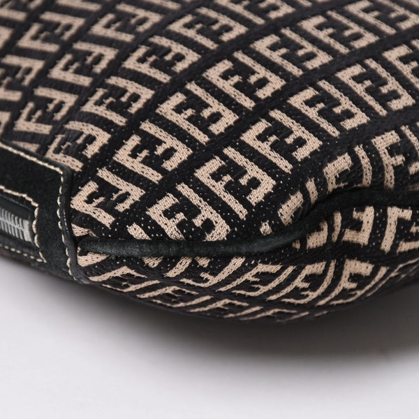 FENDI フェンディ ズッキーノ オイスター ワンショルダーバッグ キャンバス レザー ブラック ベージュ シルバー金具 美品 中古 4a003964