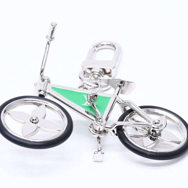 極美品 LOUIS VUITTON ルイヴィトン BIJOU DE SAC BIKE ビジューサック バイク チャーム キーホルダー M77148 シルバー グリーン 中古 4a006085