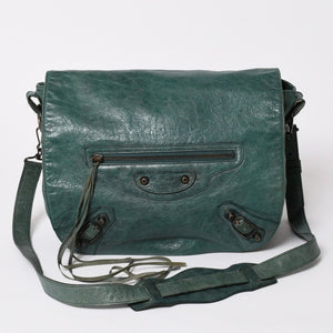 BALENCIAGA バレンシアガ ザフォルク ショルダーバッグ 246432 レザー グリーン ブラックメタル金具 美品 中古 4a005905