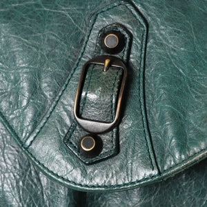 BALENCIAGA バレンシアガ ザフォルク ショルダーバッグ 246432 レザー グリーン ブラックメタル金具 美品 中古 4a005905