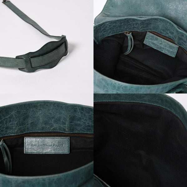 BALENCIAGA バレンシアガ ザフォルク ショルダーバッグ 246432 レザー グリーン ブラックメタル金具 美品 中古 4a005905