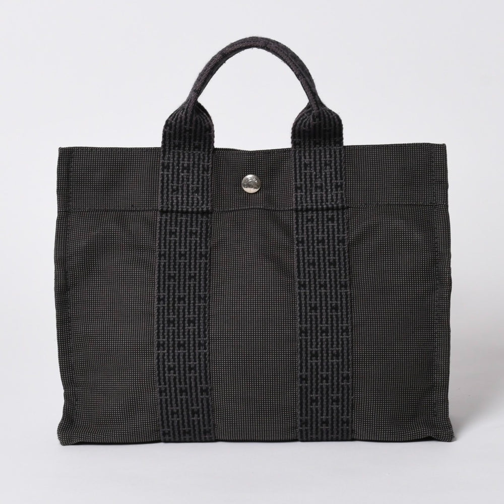 HERMES エルメス エールライン トートバッグ PM ダークグレー ナイロンキャンバス Hモノグラム織り柄 廃盤 シルバー金具 美品 中古 4a005813