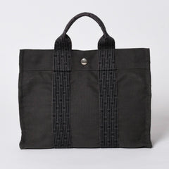 HERMES エルメス エールライン トートバッグ PM ダークグレー ナイロンキャンバス Hモノグラム織り柄 廃盤 シルバー金具 美品 中古 4a005813