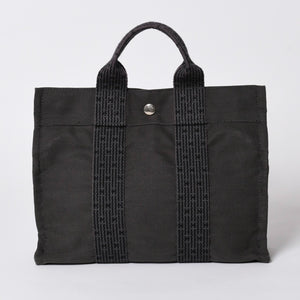 HERMES エルメス エールライン トートバッグ PM ダークグレー ナイロンキャンバス Hモノグラム織り柄 廃盤 シルバー金具 美品 中古 4a005813