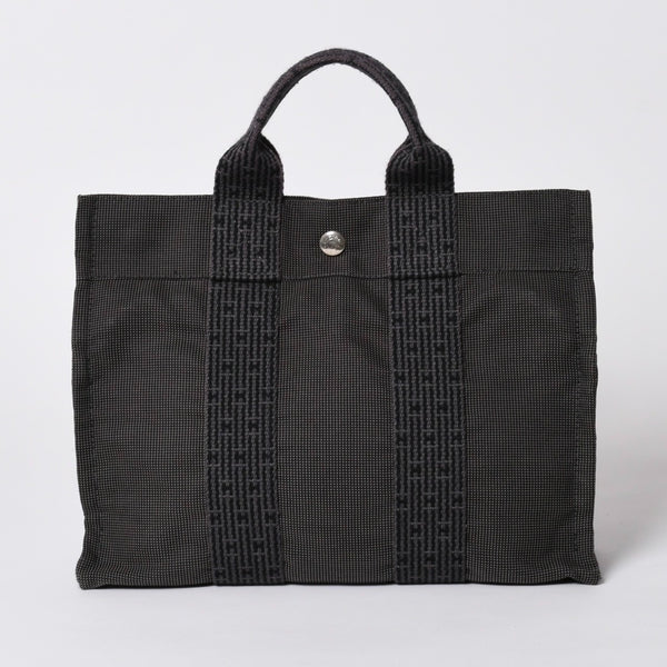 HERMES エルメス エールライン トートバッグ PM ダークグレー ナイロンキャンバス Hモノグラム織り柄 廃盤 シルバー金具 美品 中古 4a005813