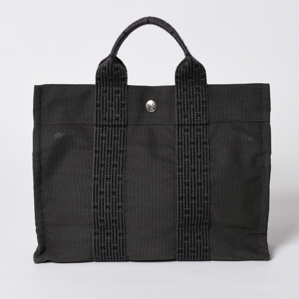 HERMES エルメス エールライン トートバッグ PM ダークグレー ナイロンキャンバス Hモノグラム織り柄 廃盤 シルバー金具 美品 中古 4a005813