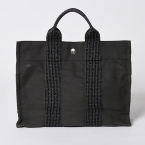 HERMES エルメス エールライン トートバッグ PM ダークグレー ナイロンキャンバス Hモノグラム織り柄 廃盤 シルバー金具 美品 中古 4a005813