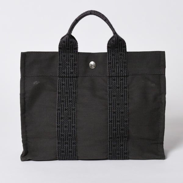 HERMES エルメス エールライン トートバッグ PM ダークグレー ナイロンキャンバス Hモノグラム織り柄 廃盤 シルバー金具 美品 中古 4a005813
