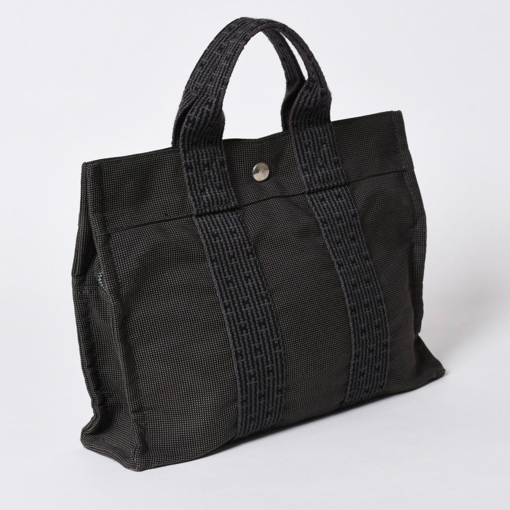 HERMES エルメス エールライン トートバッグ PM ダークグレー ナイロンキャンバス Hモノグラム織り柄 廃盤 シルバー金具 美品 中古 4a005813